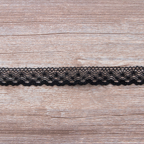 Мерсеризованное хлопковое кружево, 20 мм, цвет черный. Арт 2019/14