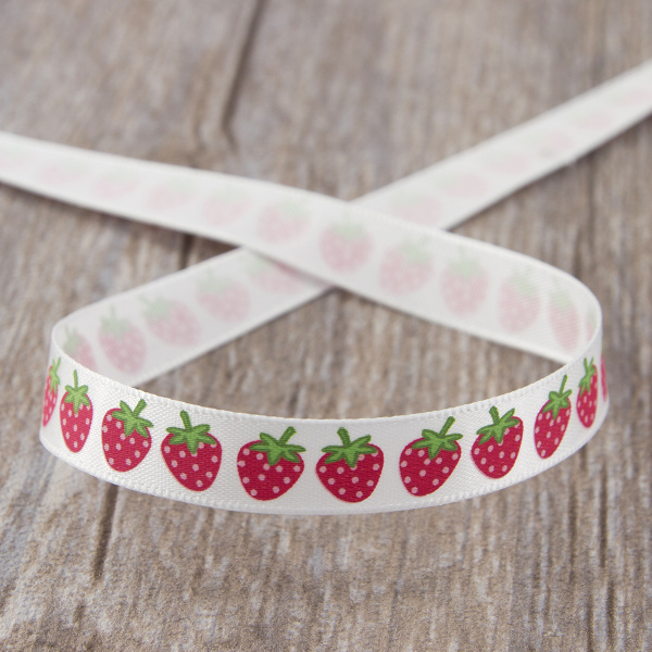 Лента репсовая на картонной мини-катушке "Клубнички". Арт VR10.401