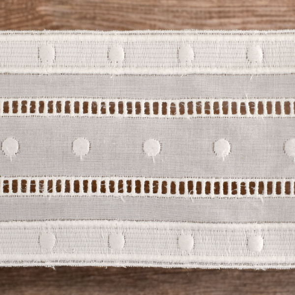 Шитье-вышивка на батисте, прошва, 90 мм, цвет белый. Арт 13759/B