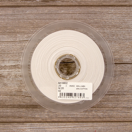 Косая бейка хлопок/лён, 20 мм, 20 м, цвет 02, небелёный. Арт 6602-20мм-02   