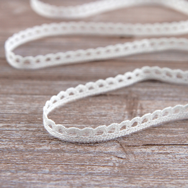 Мерсеризованное хлопковое кружево, 7 мм, цвет белый. Арт 3174/01                 