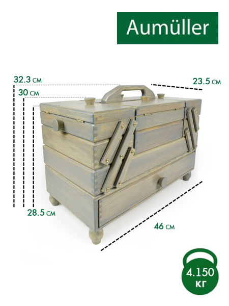 Шкатулка для рукоделия, бук, 4 этажа, античный серый. Арт 31/208/9                