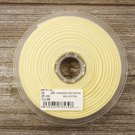 Косая бейка хлопок/полиэстер 20 мм, 25 м, цвет 56, кремовый. Арт 6120-20мм-56            