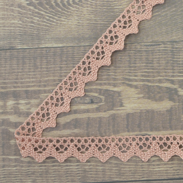 Кружево плетеное, 12 мм, цвет бледно-розовый, 100% хлопок, 5 м. Арт K-5004-87