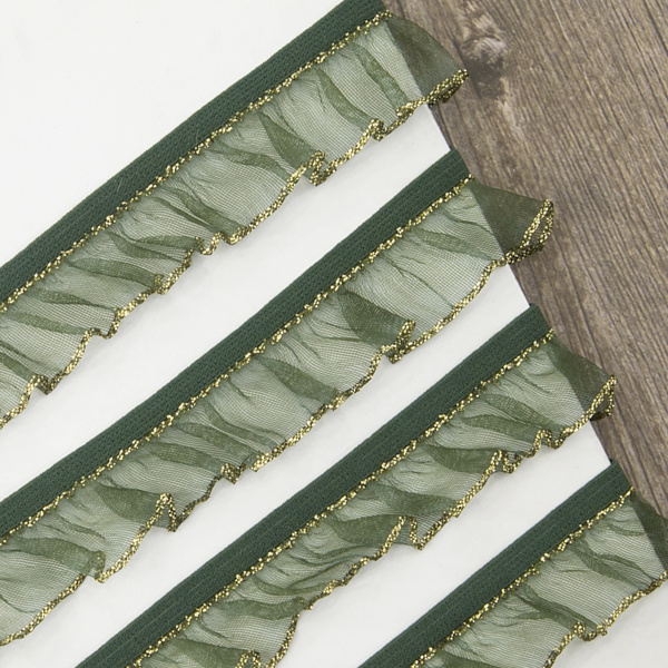Рюш эластичный PEGA, темно-зеленый с золотым люрексом, 18 мм. Арт 821619218H7864          
