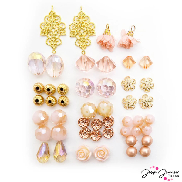 Набор бусин и шармов "Rose Gold" из стекла и металла разных форм и размеров. Арт CT-11
