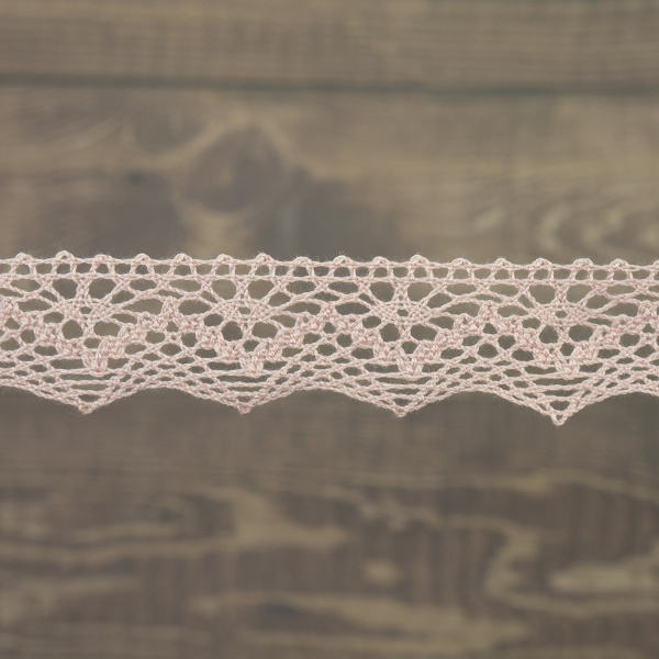 Кружево плетеное, 25 мм, цвет розовый, 100% хлопок, 5 м. Арт K-5003-268