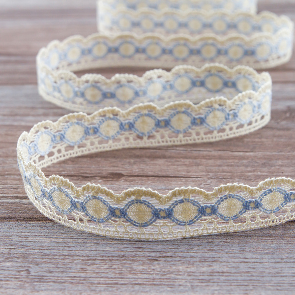 Мерсеризованное хлопковое кружево, 23 мм, цвет бежевый/сиреневый. Арт 3679/98