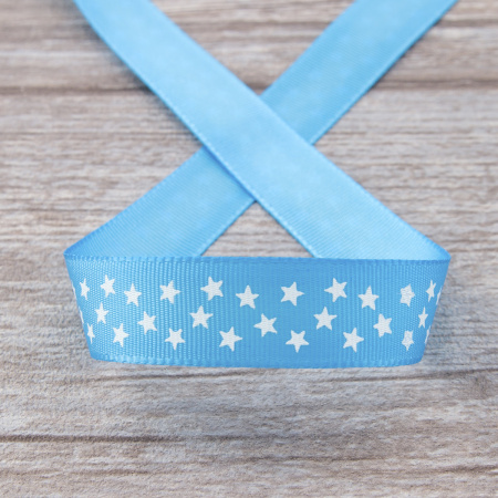 Лента репсовая SAFISA рисунок "звездочки", 15 мм, 15 м, цвет 16, бирюзовый. Арт 35120-15мм-16