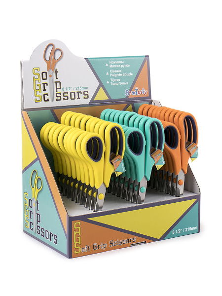 Ножницы для хобби с мягкими ручками, 21,5 см, 30 шт. в картонном прикассовом стенде.арт.B4809