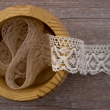 Мерсеризованное хлопковое кружево, 30 мм, цвет шампань. Арт 2025/72