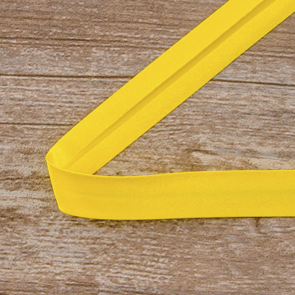 Косая бейка атласная 20 мм, 25 м, цвет 32, желтый. Арт 6260-20мм-32            