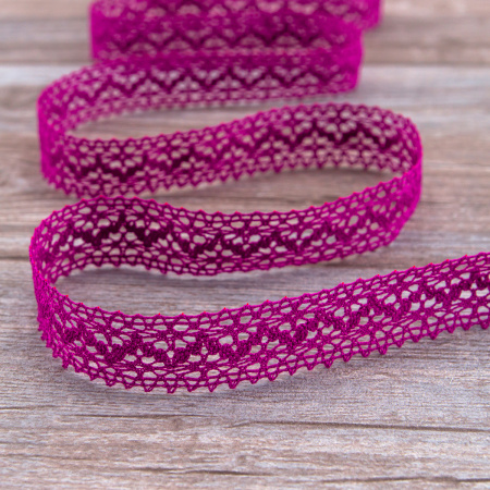 Мерсеризованное хлопковое кружево, 20 мм, цвет цикламеновый. Арт 3037/25                 