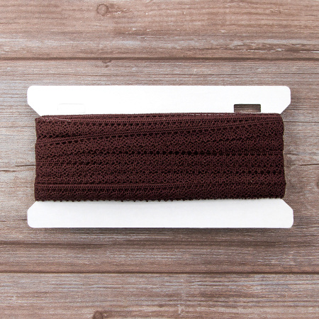 Мерсеризованное хлопковое кружево, 12 мм, цвет темно-коричневый. Арт 3267/05                 