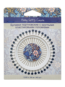 Булавки портновские с круглыми пластиковыми головками, в органайзере, цвет синий, 40 шт. Арт HGC668.01