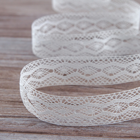 Мерсеризованное хлопковое кружево, 28 мм, цвет белый. Арт 2228/01