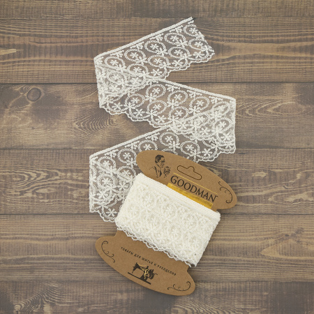 Кружево-вышивка на тюле, 63 мм, цвет молочный, 100% полиэстер, 3,5 м. Арт T-1909.112