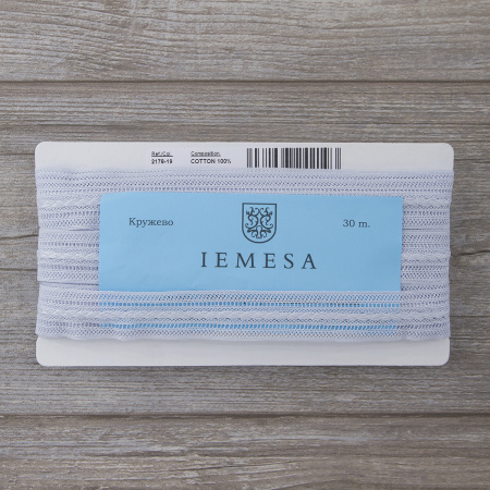 Мерсеризованное хлопковое кружево, 26 мм, цвет светло-голубой. Арт 2178/19