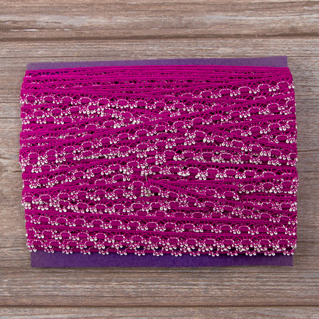 Мерсеризованное хлопковое кружево, 10 мм, цвет цикламеновый с белым. Арт 3480/G7