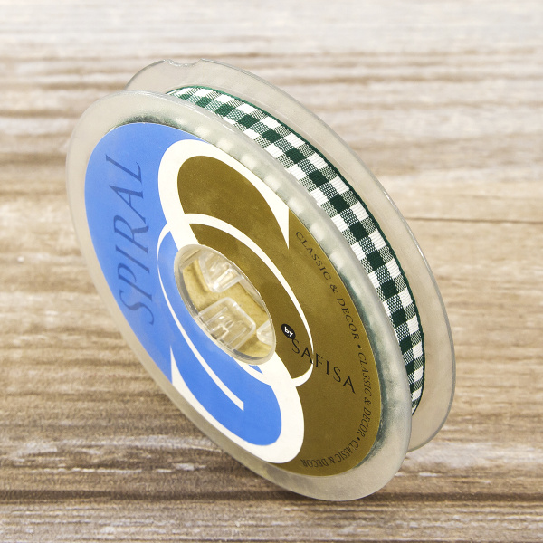 Лента с рисунком клетка SAFISA, 11 мм, 25 м, цвет 43, темно-зеленый. Арт 469-11мм-43             