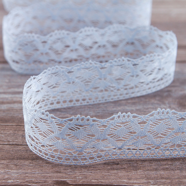 Мерсеризованное хлопковое кружево, 30 мм, цвет светло-голубой. Арт 2025/19