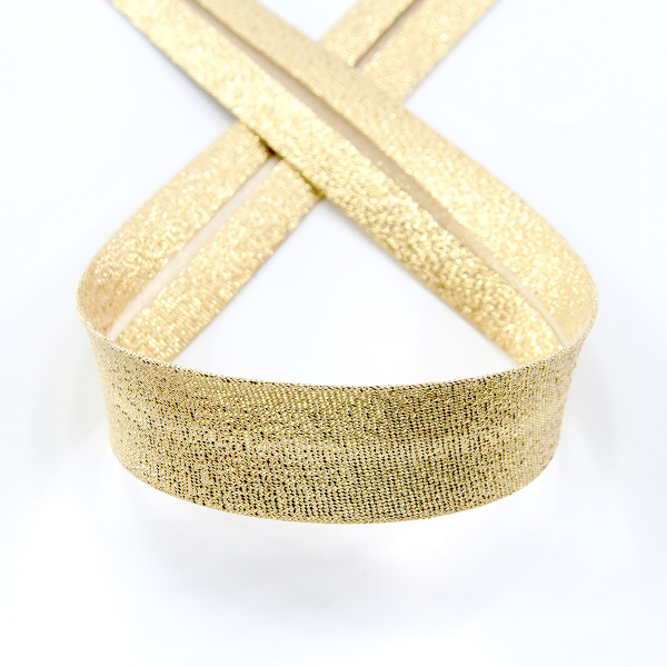 Косая бейка металлик, 20 мм, 20 м, цвет 02, золотой, 80% полиэстр, 20% люрекс  . Арт 6291-20мм-02            