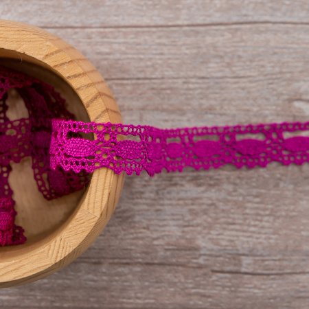 Мерсеризованное хлопковое кружево, 15 мм, цвет цикламеновый. Арт 1798/25                 