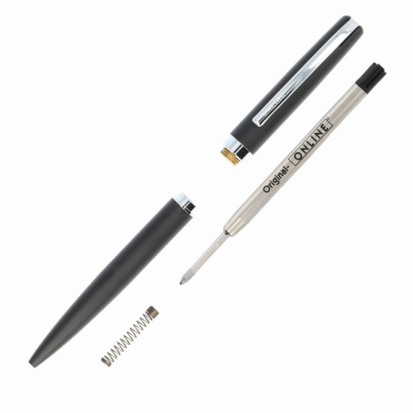 Ручка шариковая "Eleganza" с черным стержнем, толщина линии M, 0.5 мм, корпус черный с серебром. Арт 34367