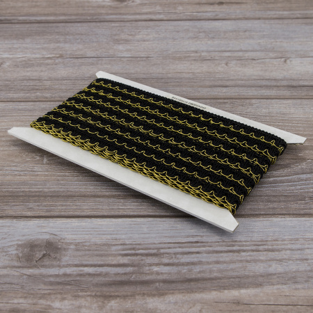 Тесьма PEGA тип отделочная, цвет черный с золотом, 15 мм. Арт 844153415DB004          