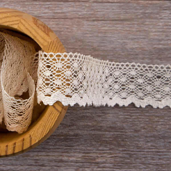Мерсеризованное хлопковое кружево, 30 мм, цвет шампань. Арт 2021/72