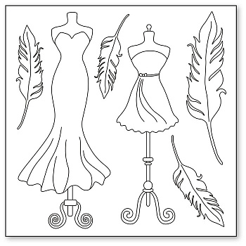 Салфетка рисовая с контуром, "Манекены и перья". Арт DFTM06