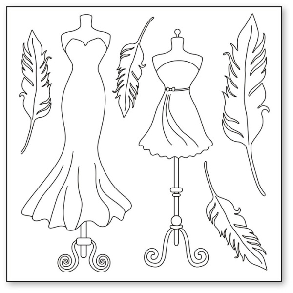 Салфетка рисовая с контуром, "Манекены и перья". Арт DFTM06