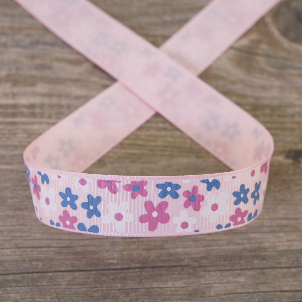 Лента репсовая на картонной катушке "Цветочки". Арт VR15.314