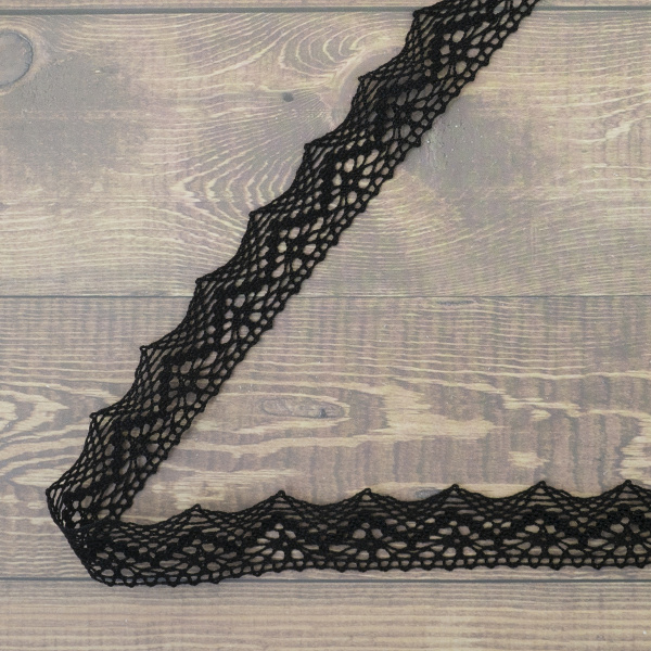 Кружево плетеное, 25 мм, цвет черный, 100% хлопок, 5 м. Арт K-5003-13