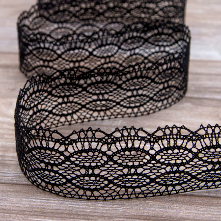 Мерсеризованное хлопковое кружево, 45 мм, цвет черный. Арт 3745/14                 