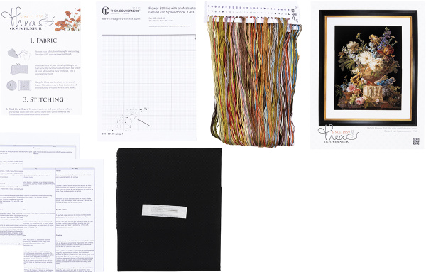 Набор для вышивания "Натюрморт с цветами в алебастровой вазе", канва аида (черная) 18 ct. Арт 580.05                 