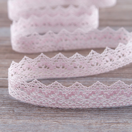 Мерсеризованное хлопковое кружево, 25 мм, цвет светло-розовый. Арт 3207/06                 