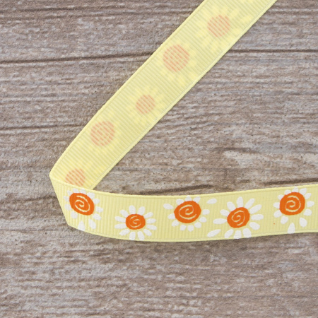 Лента репсовая SAFISA с напечатаным рисунком, 15 мм, 15 м, цвет 32, желтый. Арт 25305-15мм-32