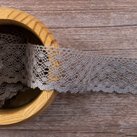 Мерсеризованное хлопковое кружево, 30 мм, цвет серый. Арт 2021/W3