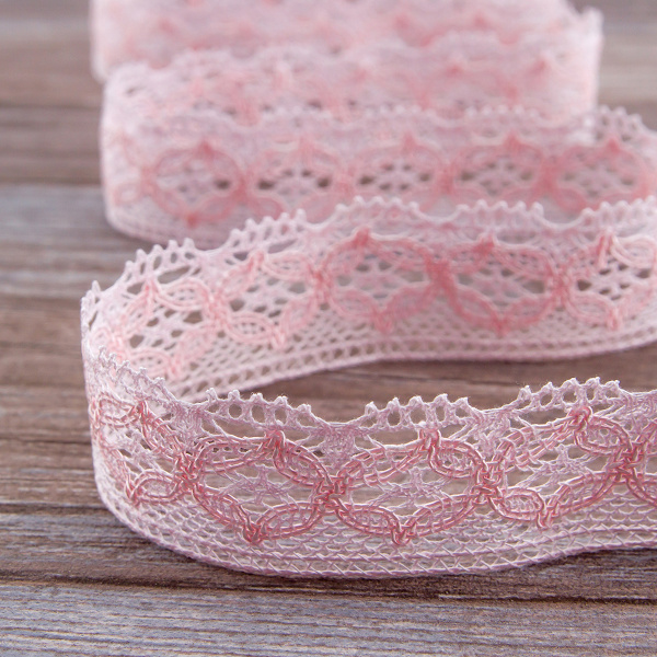 Мерсеризованное хлопковое кружево, 35 мм, цвет розовый. Арт 2222/06