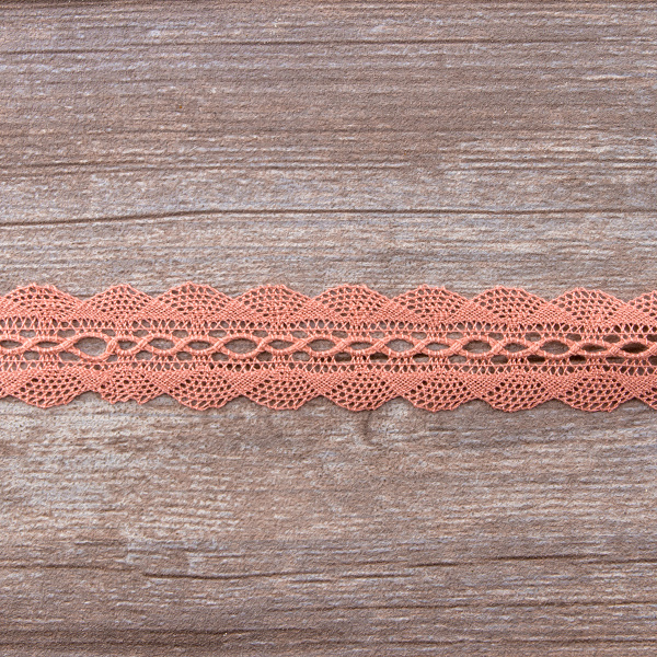 Мерсеризованное хлопковое кружево, 35 мм, цвет серо-розовый. Арт 1865/F3