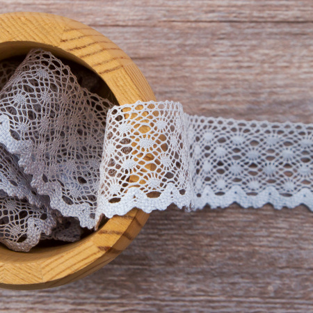 Мерсеризованное хлопковое кружево, 30 мм, цвет светло-голубой. Арт 2021/19