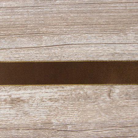 Лента атласная SAFISA с люрексным кантом по краям, 25 мм, 25 м, цвет 17, темно-коричневый. Арт 25190-25мм-17