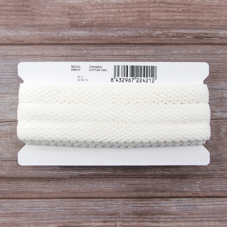 Мерсеризованное хлопковое кружево, 23 мм, белый. Арт 2096/01