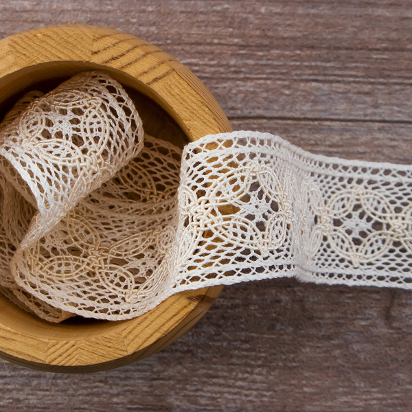 Мерсеризованное хлопковое кружево, 35 мм, цвет шампань. Арт 2223/18