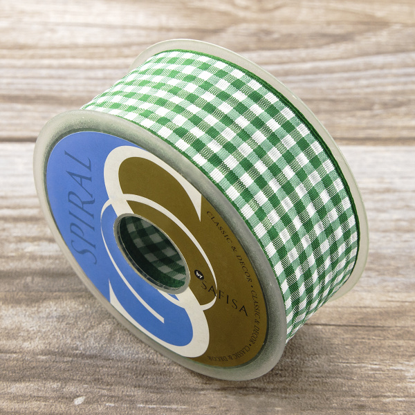 Лента с рисунком клетка SAFISA, 40 мм, 25 м, цвет 25, зеленый. Арт 469-40мм-25             