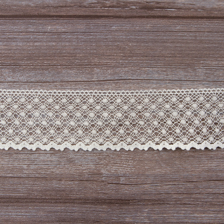 Мерсеризованное хлопковое кружево, 50 мм, цвет шампань. Арт 2040/72