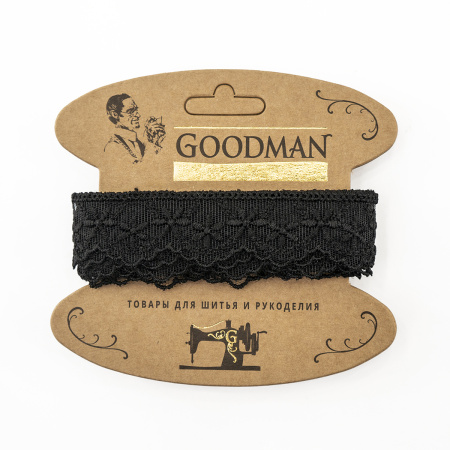 Кружево-вышивка на тюле, 28 мм, цвет черный, 100% полиэстер, 3,5 м. Арт T-1910.13