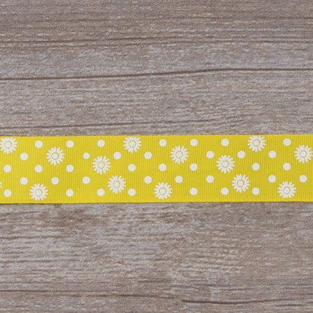 Лента репсовая SAFISA с напечатаным рисунком, 25 мм, 15 м, цвет 32, желтый. Арт 25313-25мм-32