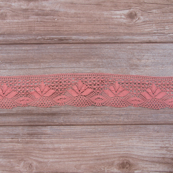 Мерсеризованное хлопковое кружево, 70 мм, цвет серо-розовый. Арт 3185/F3